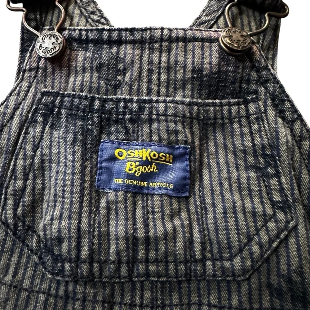 OshKosh B'Gosh Kids Grey Denim PinStripe Overalls Moose Print 3 Months